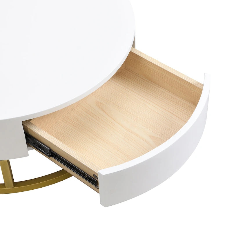 Table basse relevable ronde moderne avec tiroirs et base en métal