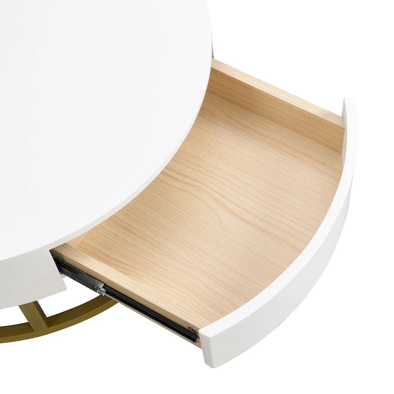 Table basse relevable ronde moderne avec tiroirs et base en métal