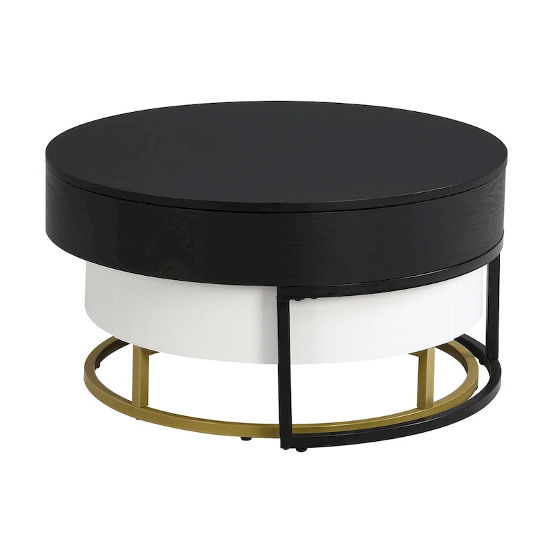 Table basse relevable ronde moderne avec tiroirs et base en métal