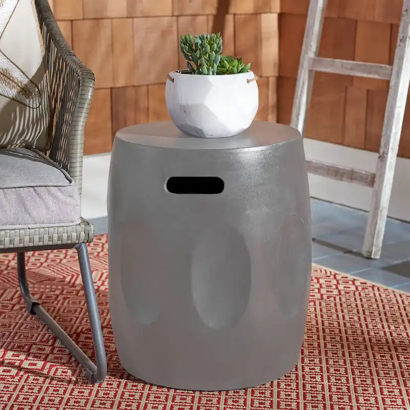 Table d'appoint tonneau en béton gris foncé pour intérieur et extérieur, style moderne
