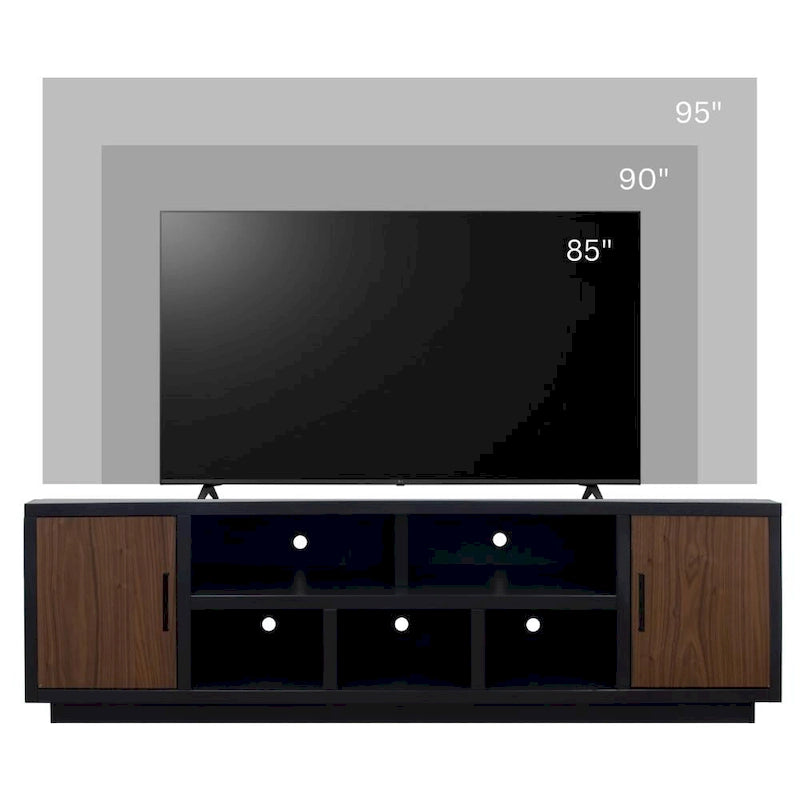 Meuble TV 85 pouces, noyer noir bicolore, meuble de divertissement moderne