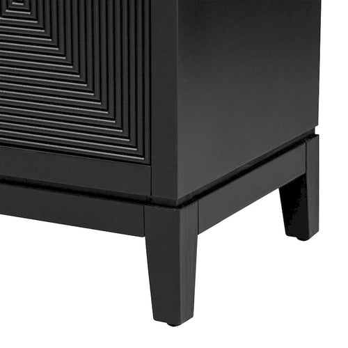 Black Four-Door Storage Cabinet Sideboard Buffet with Vertical Stripe Design
