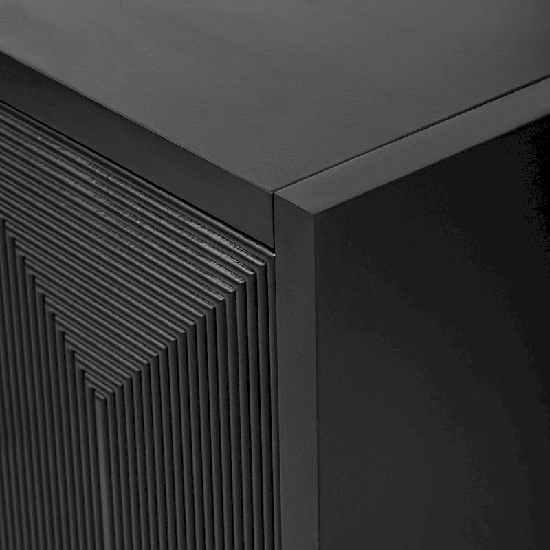 Buffet bahut de rangement noir à quatre portes avec motif à rayures verticales
