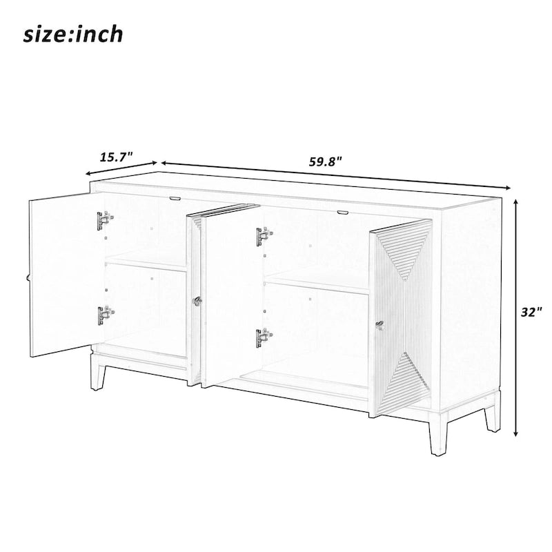 Buffet bahut de rangement noir à quatre portes avec motif à rayures verticales