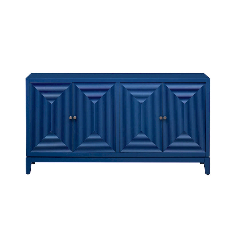 Buffet bahut de rangement noir à quatre portes avec motif à rayures verticales