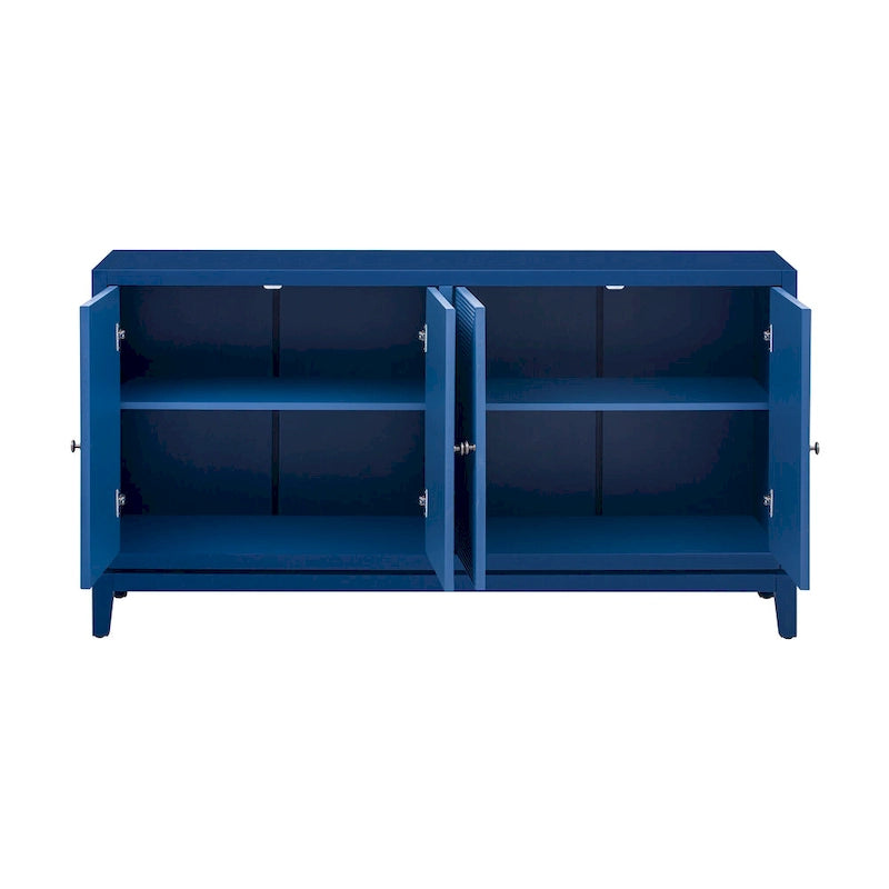 Buffet bahut de rangement noir à quatre portes avec motif à rayures verticales