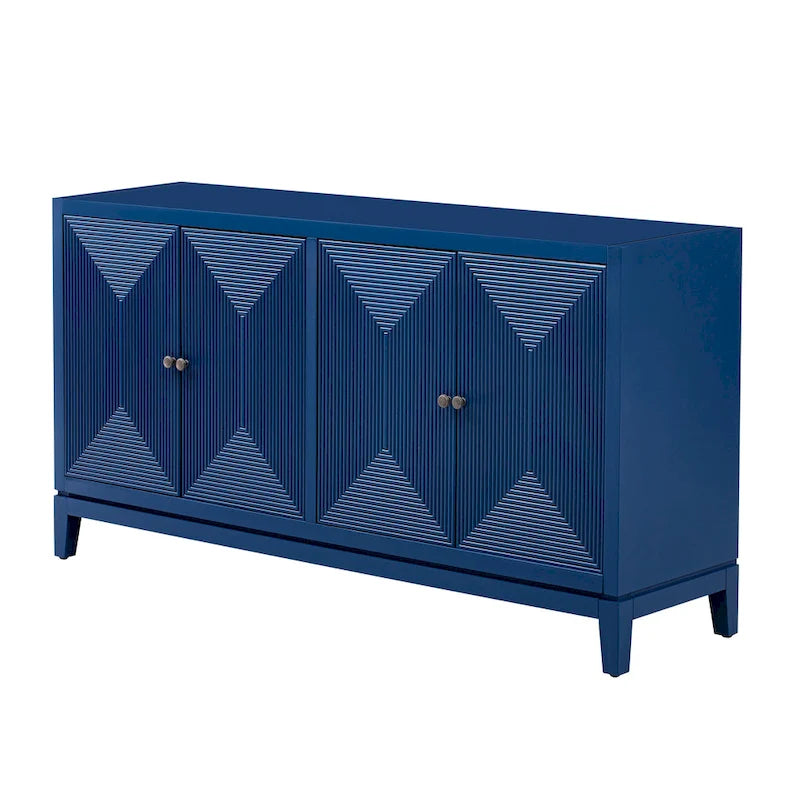 Buffet bahut de rangement noir à quatre portes avec motif à rayures verticales