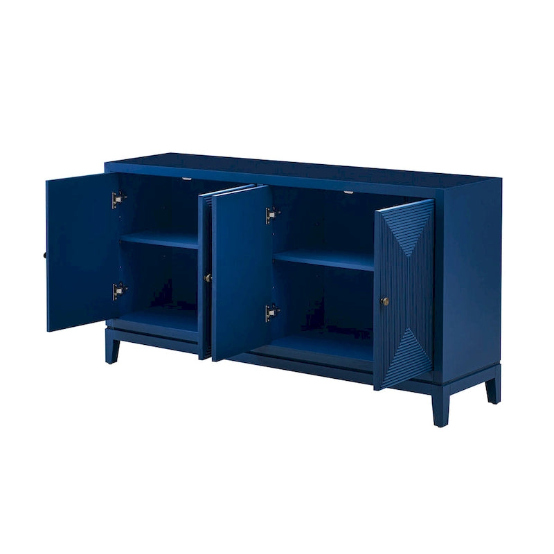 Buffet bahut de rangement noir à quatre portes avec motif à rayures verticales