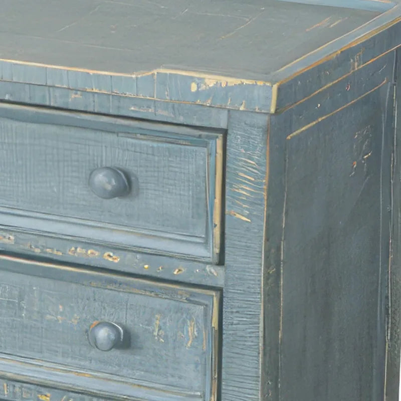 Table d'appoint rustique en bois vieilli avec 3 tiroirs vert jonc de mer