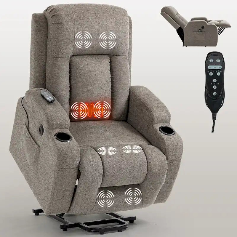 Fauteuil inclinable releveur avec massage, chauffage, ports USB et porte-gobelets noir