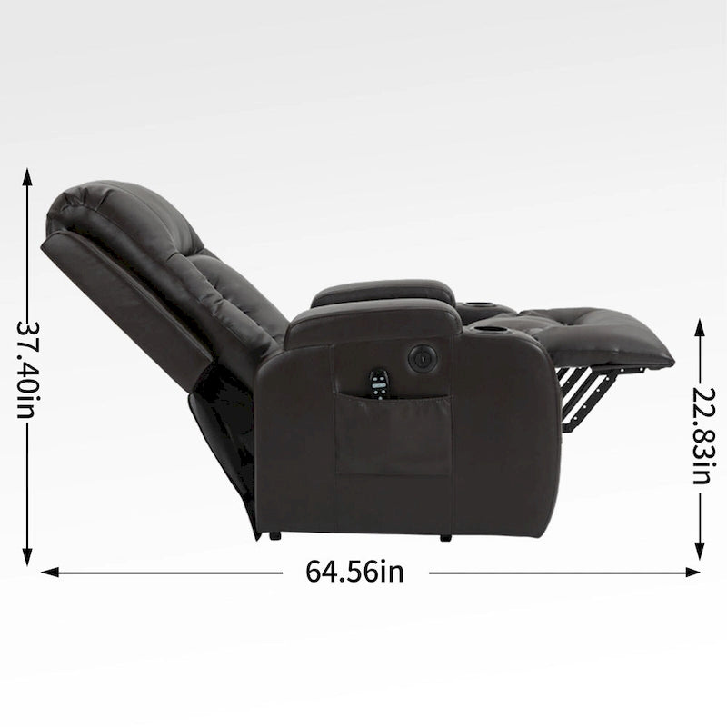 Fauteuil inclinable releveur avec massage, chauffage, ports USB et porte-gobelets noir
