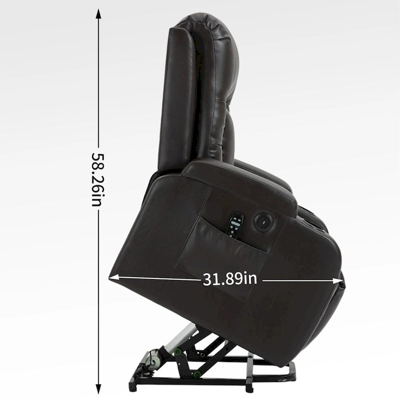 Fauteuil inclinable releveur avec massage, chauffage, ports USB et porte-gobelets noir