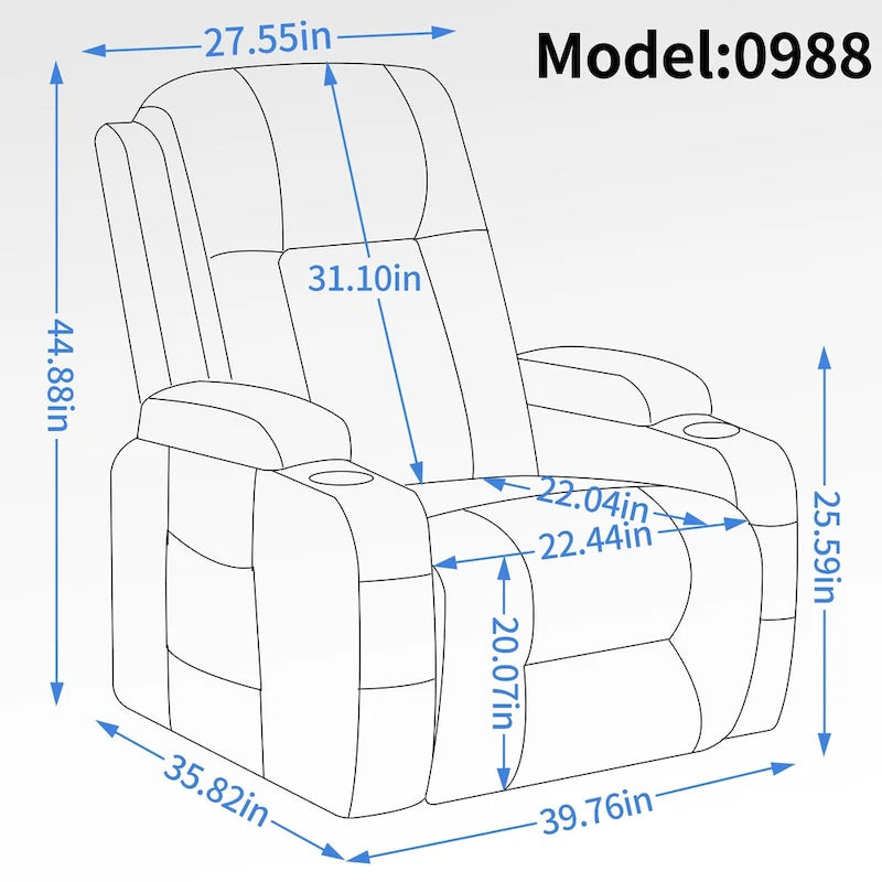 Fauteuil inclinable releveur avec massage, chauffage, ports USB et porte-gobelets noir
