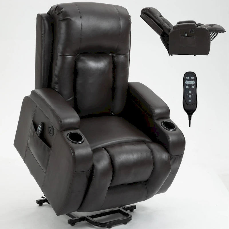 Fauteuil inclinable releveur avec massage, chauffage, ports USB et porte-gobelets noir