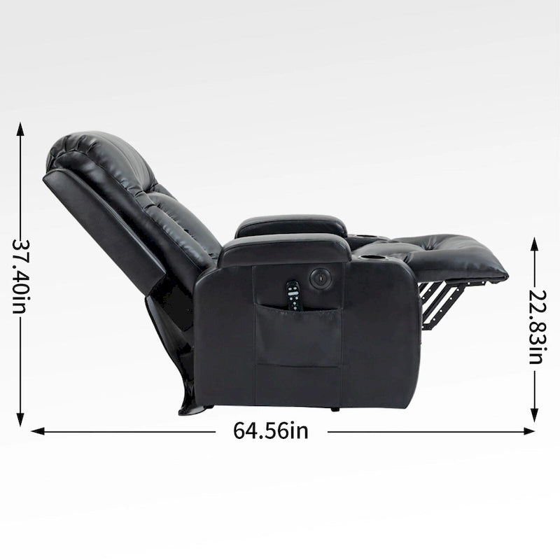 Fauteuil inclinable releveur avec massage, chauffage, ports USB et porte-gobelets noir