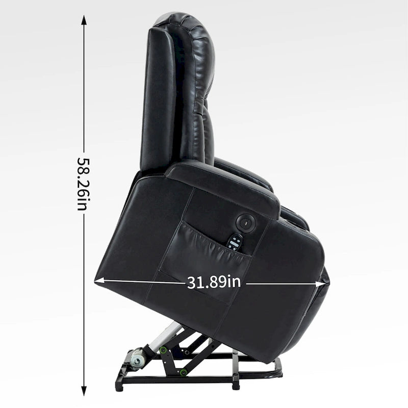 Fauteuil inclinable releveur avec massage, chauffage, ports USB et porte-gobelets noir
