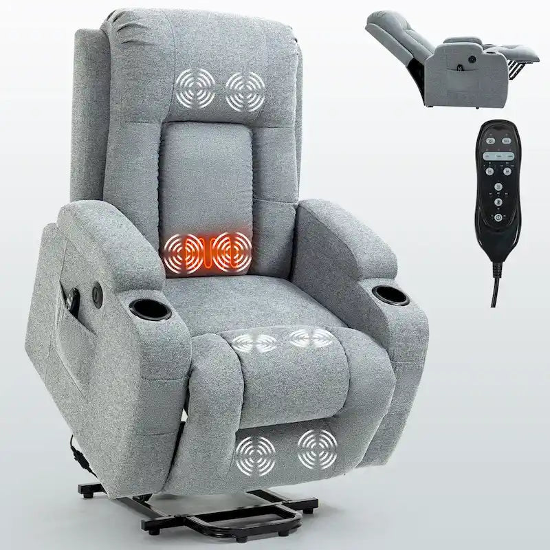 Fauteuil inclinable releveur avec massage, chauffage, ports USB et porte-gobelets noir