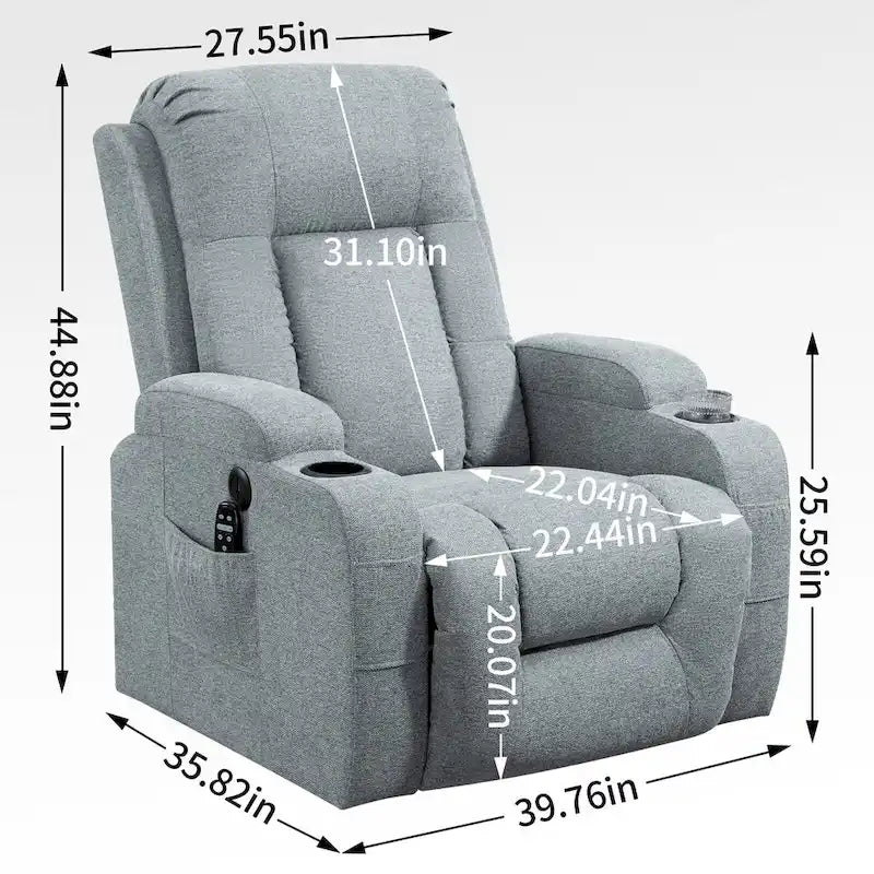 Fauteuil inclinable releveur avec massage, chauffage, ports USB et porte-gobelets noir