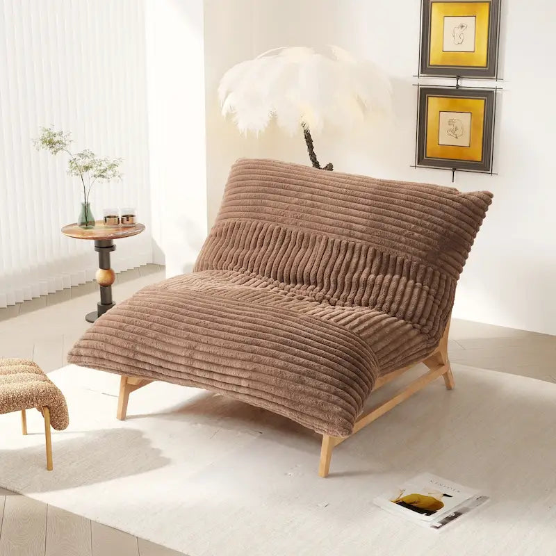 Fauteuil de salon d'appoint en velours côtelé capitonné avec pieds en bois massif, marron