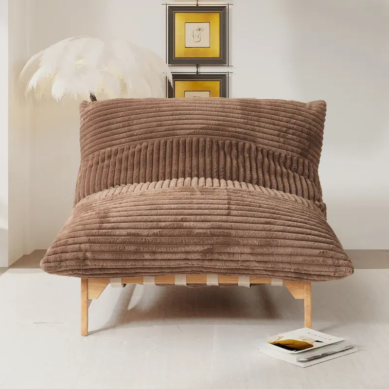 Fauteuil de salon d'appoint en velours côtelé capitonné avec pieds en bois massif, marron