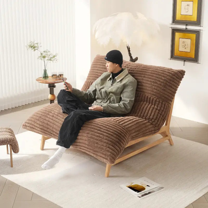Fauteuil de salon d'appoint en velours côtelé capitonné avec pieds en bois massif, marron