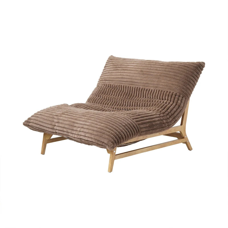 Fauteuil de salon d'appoint en velours côtelé capitonné avec pieds en bois massif, marron