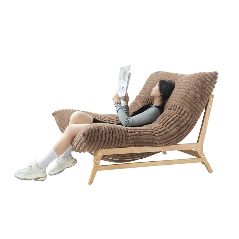 Fauteuil de salon d'appoint en velours côtelé capitonné avec pieds en bois massif, marron