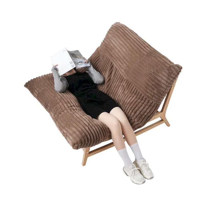 Fauteuil de salon d'appoint en velours côtelé capitonné avec pieds en bois massif, marron