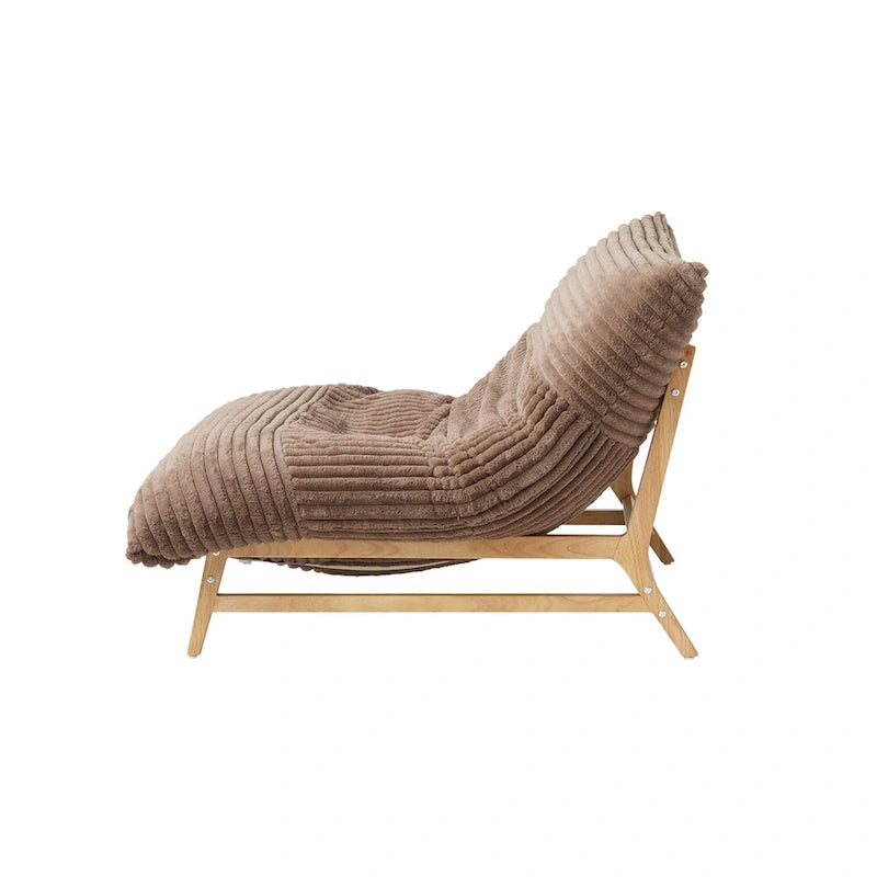 Fauteuil de salon d'appoint en velours côtelé capitonné avec pieds en bois massif, marron