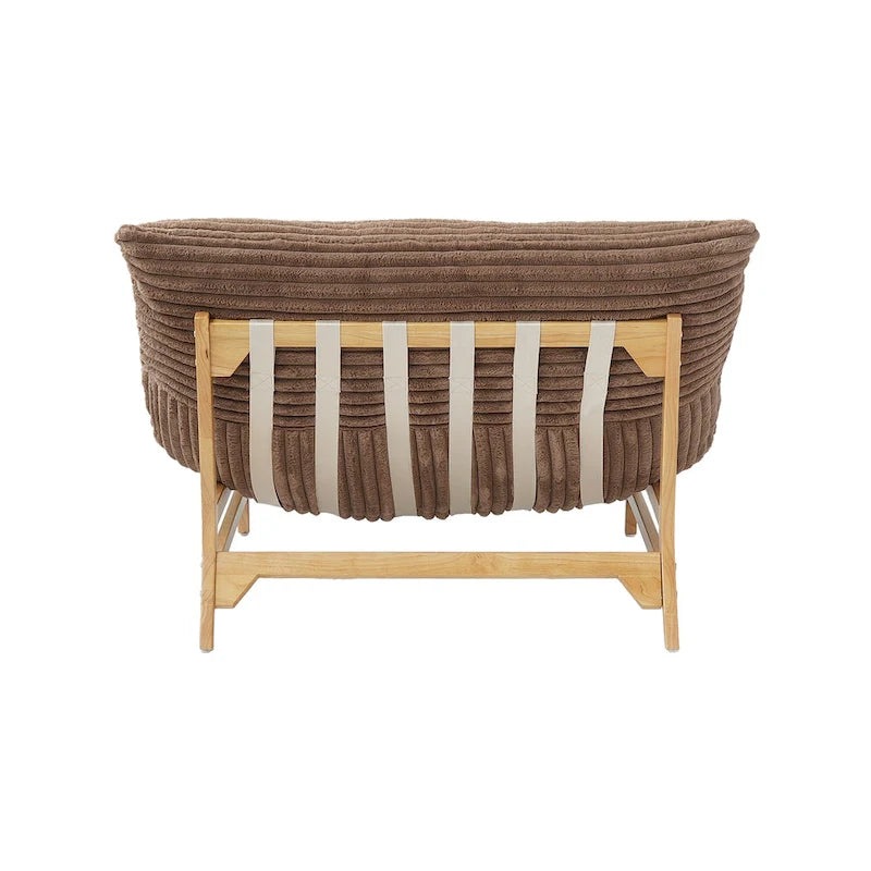 Fauteuil de salon d'appoint en velours côtelé capitonné avec pieds en bois massif, marron