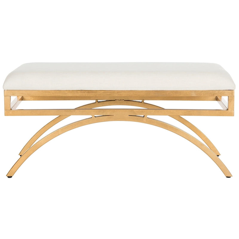 Banc incurvé Modern Glam tapissé avec cadre en métal doré, bleu marine