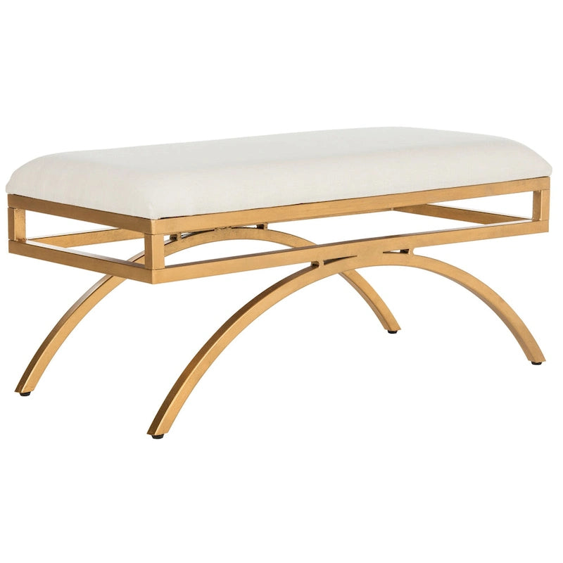 Banc incurvé Modern Glam tapissé avec cadre en métal doré, bleu marine