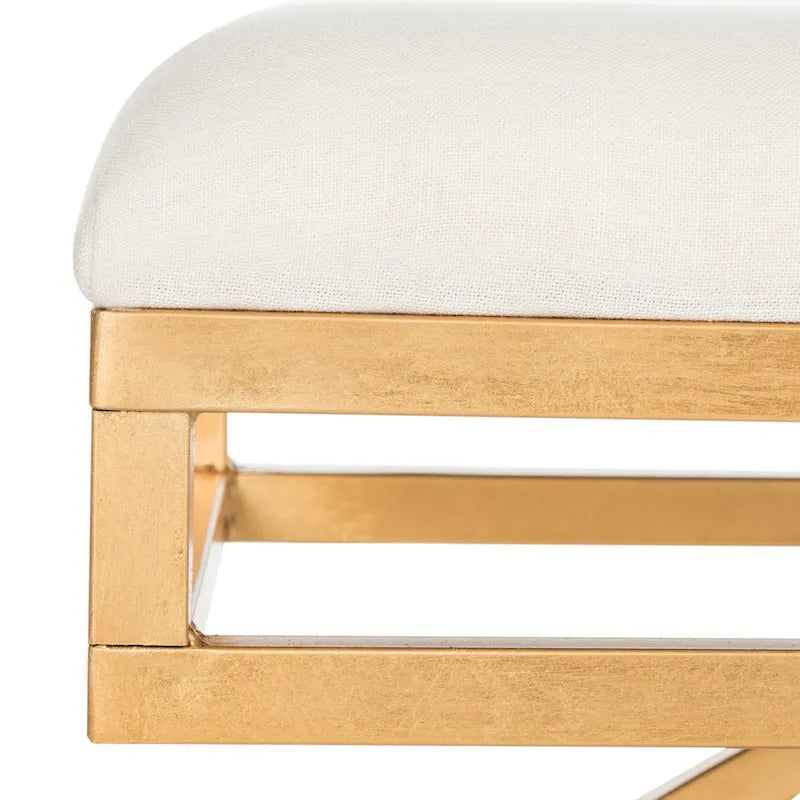 Banc incurvé Modern Glam tapissé avec cadre en métal doré, bleu marine