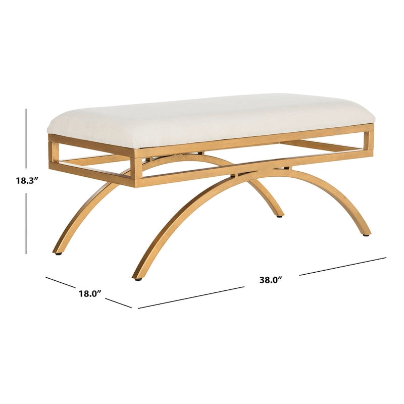 Banc incurvé Modern Glam tapissé avec cadre en métal doré, bleu marine