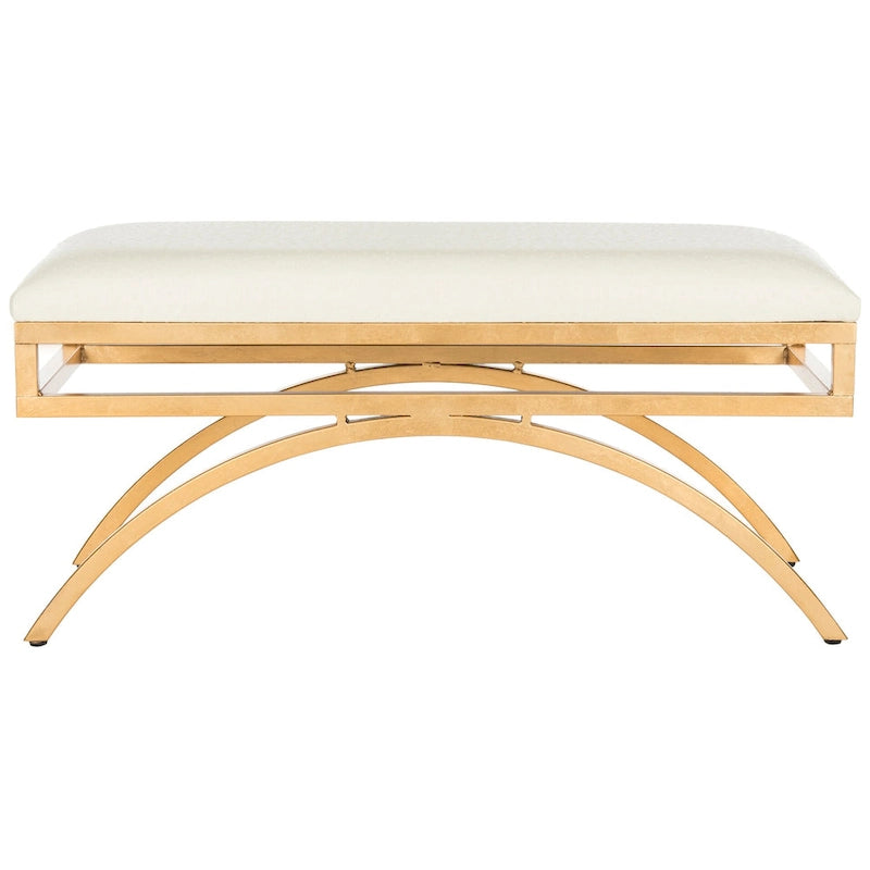 Banc incurvé Modern Glam tapissé avec cadre en métal doré, bleu marine