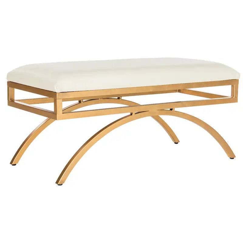 Banc incurvé Modern Glam tapissé avec cadre en métal doré, bleu marine