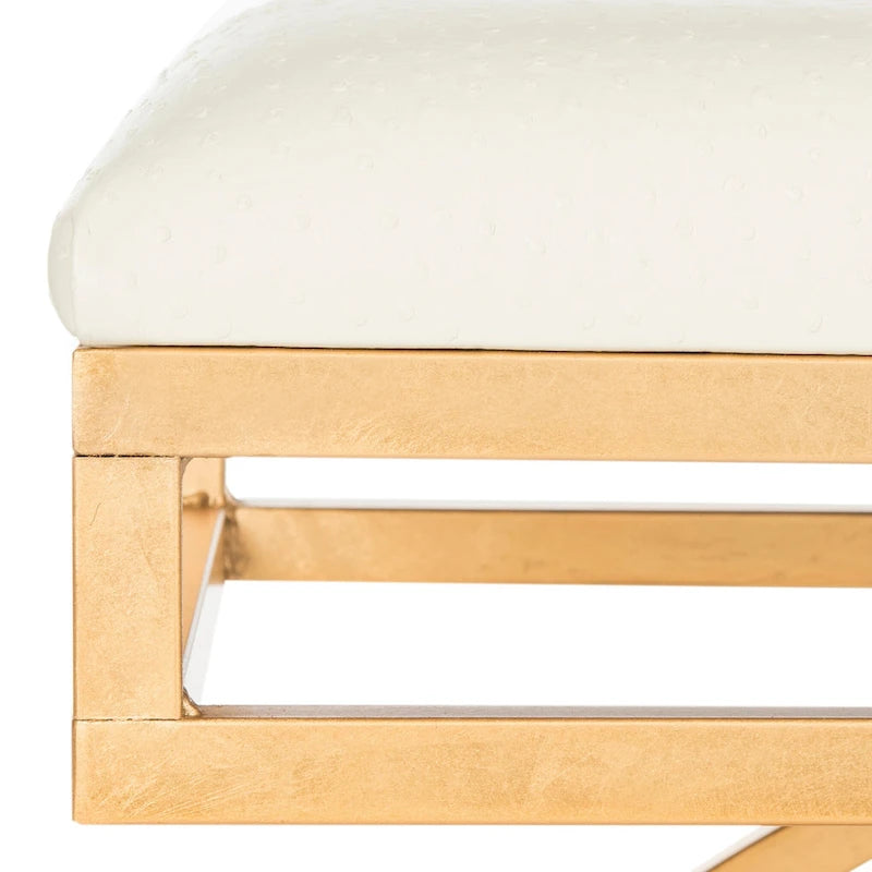 Banc incurvé Modern Glam tapissé avec cadre en métal doré, bleu marine