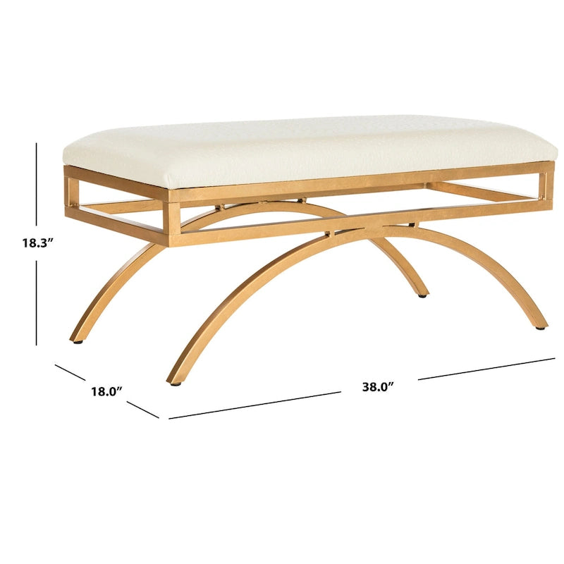 Banc incurvé Modern Glam tapissé avec cadre en métal doré, bleu marine