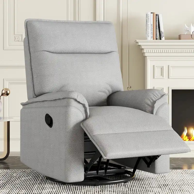 Fauteuil inclinable manuel pivotant et basculant en tissu lin avec accoudoirs rembourrés Gris Beige
