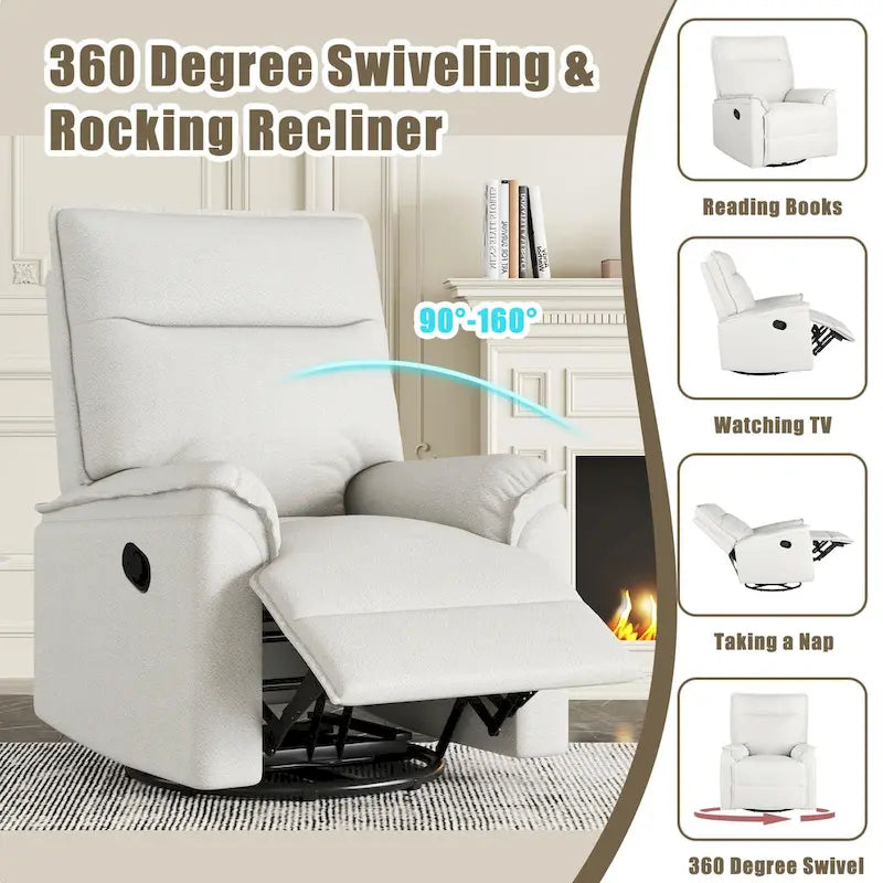Fauteuil inclinable manuel pivotant et basculant en tissu lin avec accoudoirs rembourrés Gris Beige