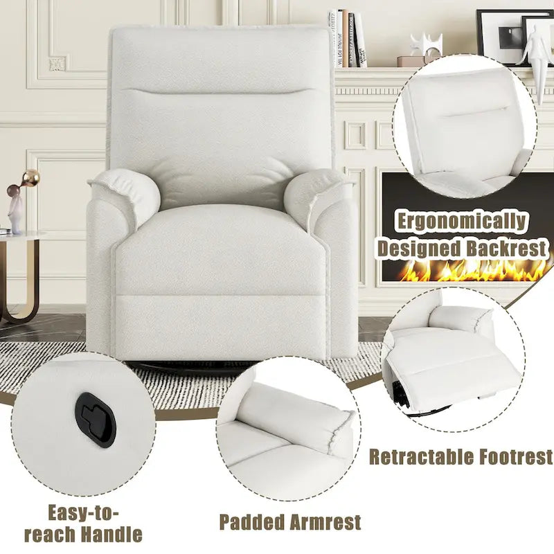 Fauteuil inclinable manuel pivotant et basculant en tissu lin avec accoudoirs rembourrés Gris Beige