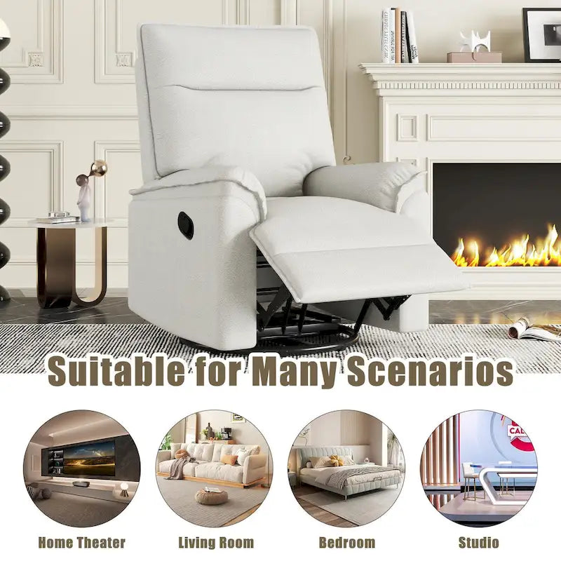 Fauteuil inclinable manuel pivotant et basculant en tissu lin avec accoudoirs rembourrés Gris Beige