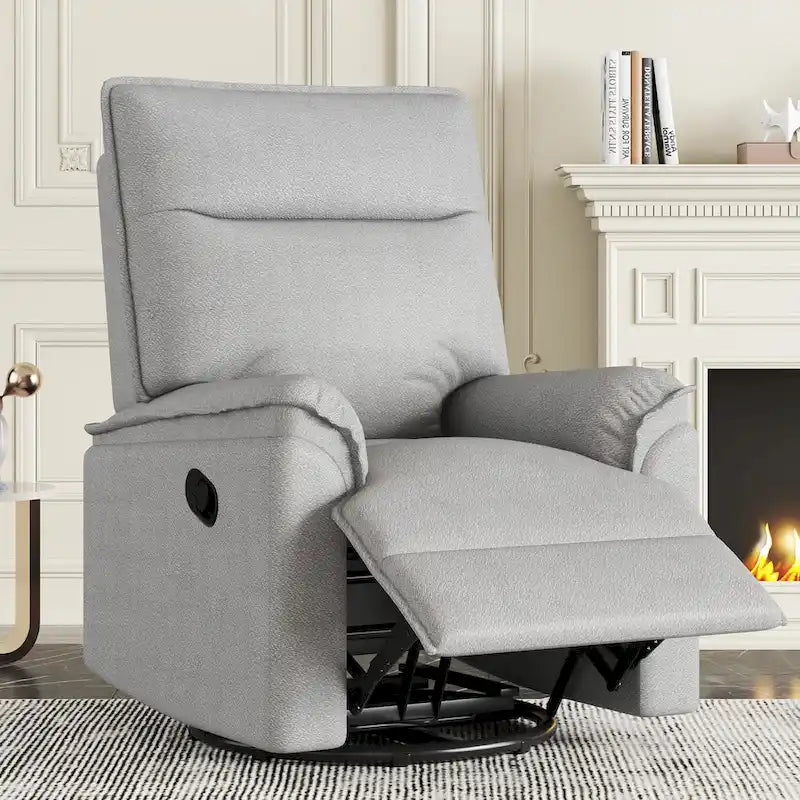 Fauteuil inclinable manuel pivotant et basculant en tissu lin avec accoudoirs rembourrés Gris Beige