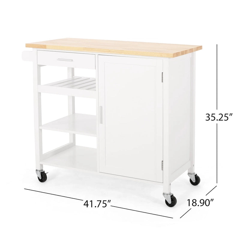 Chariot de cuisine roulant avec plateau en bois naturel et étagères de rangement