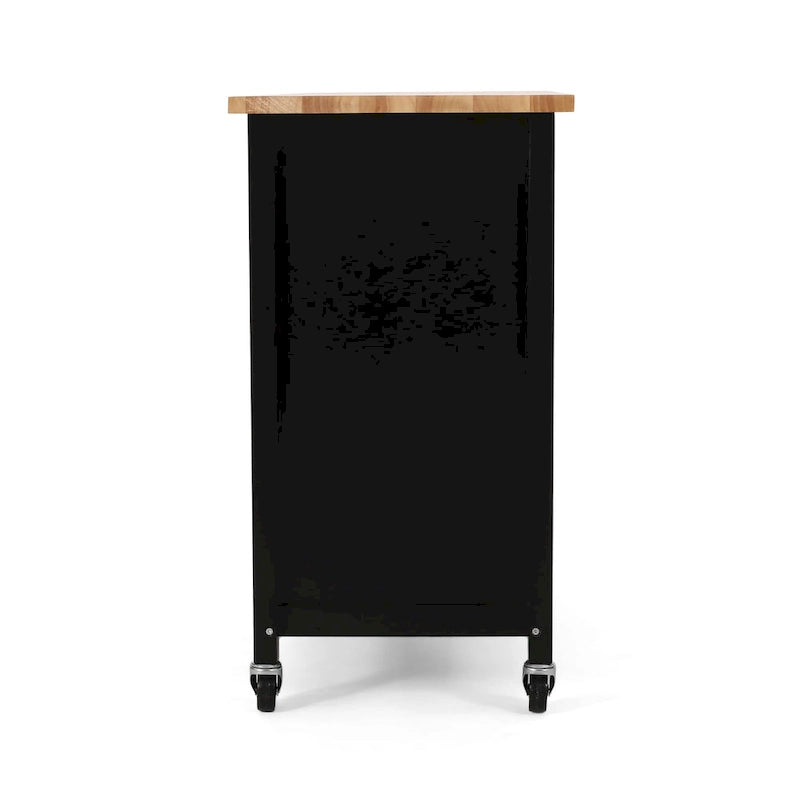 Chariot de cuisine roulant avec plateau en bois naturel et étagères de rangement