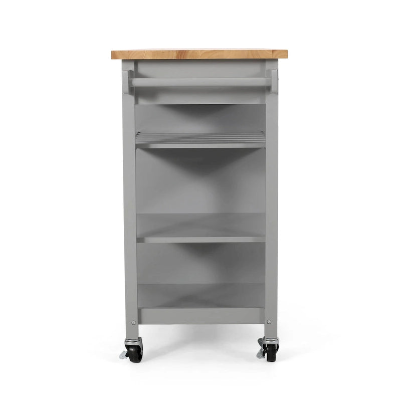 Chariot de cuisine roulant avec plateau en bois naturel et étagères de rangement
