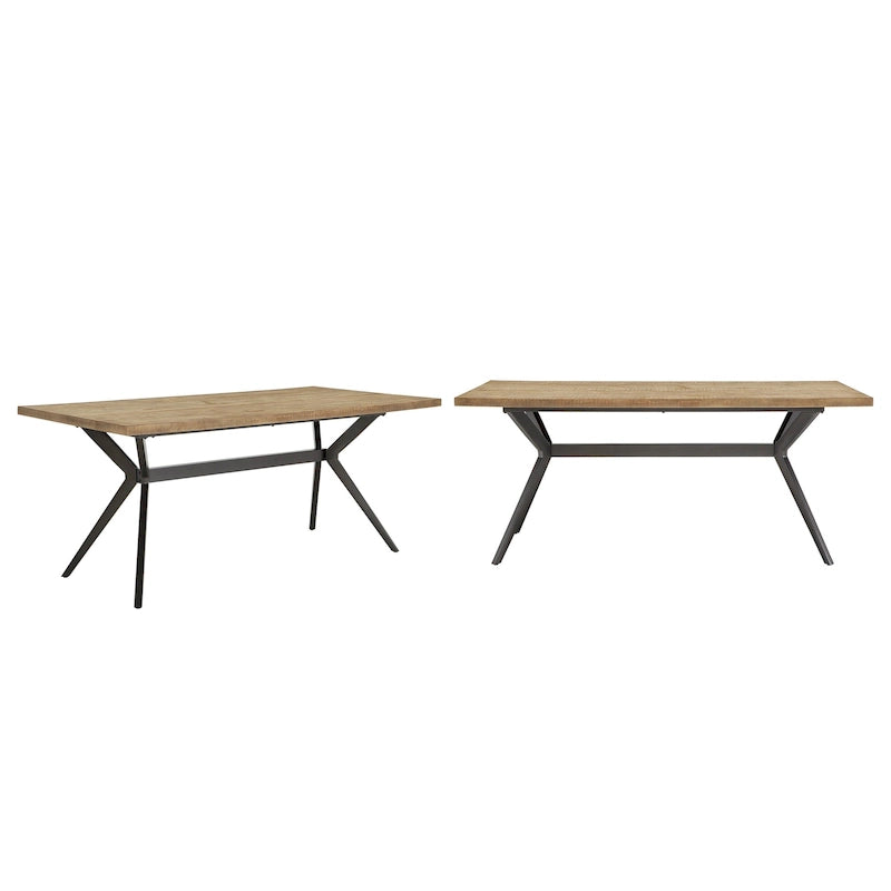 Table à manger tréteaux métal gris et plateau bois style Mid-Century Modern