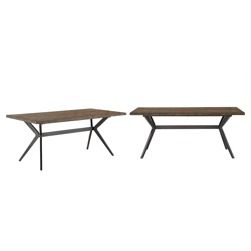 Table à manger tréteaux métal gris et plateau bois style Mid-Century Modern