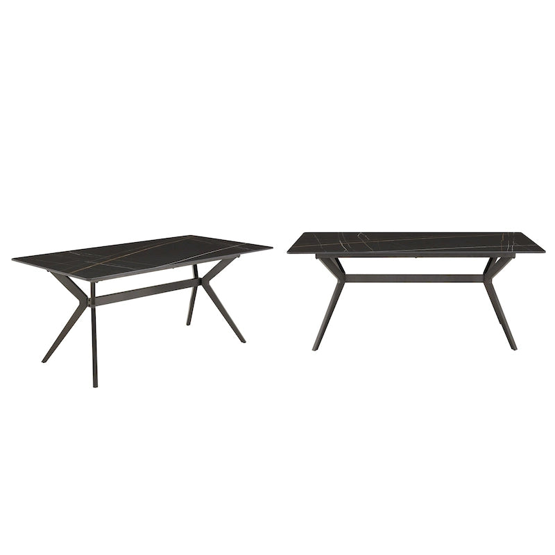 Table à manger tréteaux métal gris et plateau bois style Mid-Century Modern