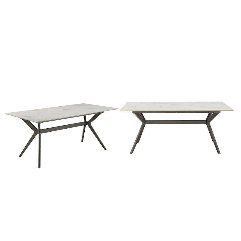 Table à manger tréteaux métal gris et plateau bois style Mid-Century Modern